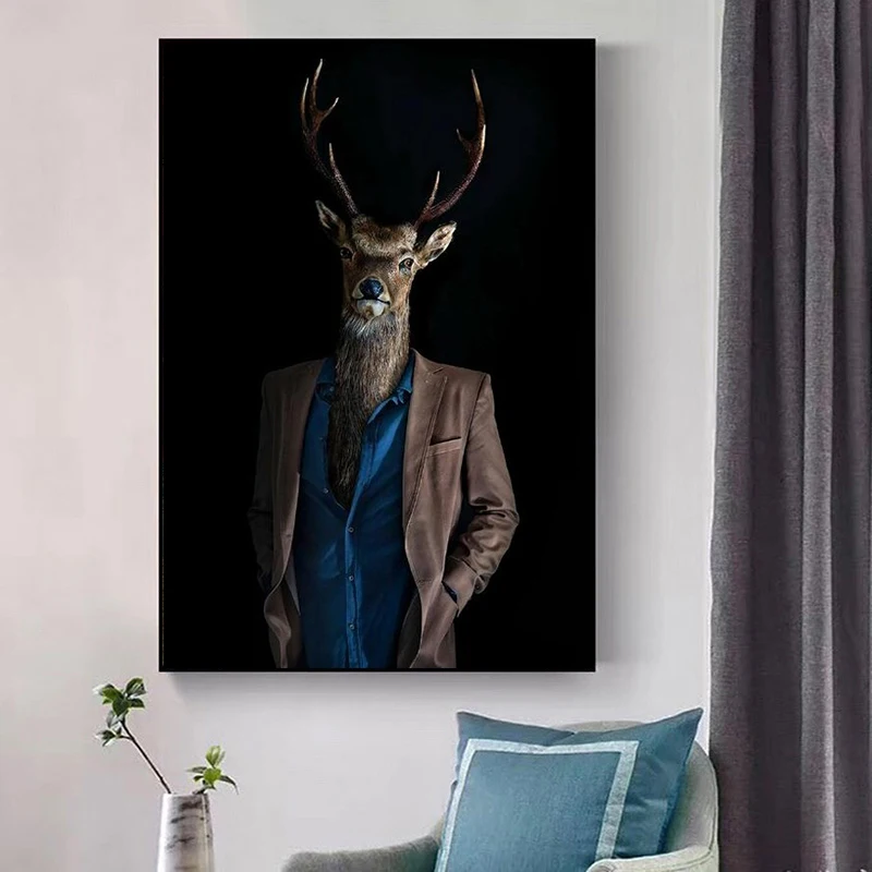 

Nordic Animals Deer In A Business Suit Fashion Ideas Canvas Paintings Art Posters and Prints Wall Art Pictures for Living Room