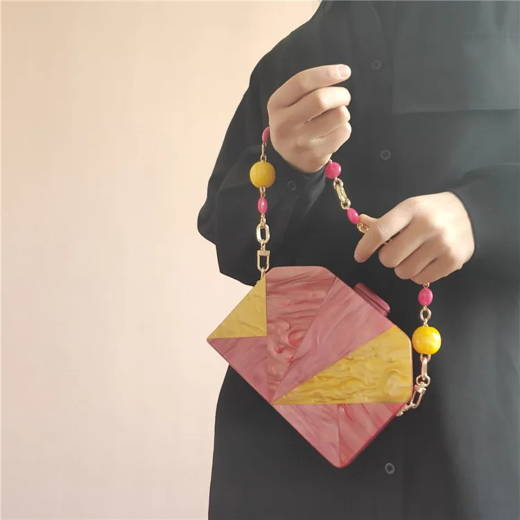 

【wander lamar 】2021 fashion design geometry acrylic clutch for women evening bags ladies special acrylic chain bag