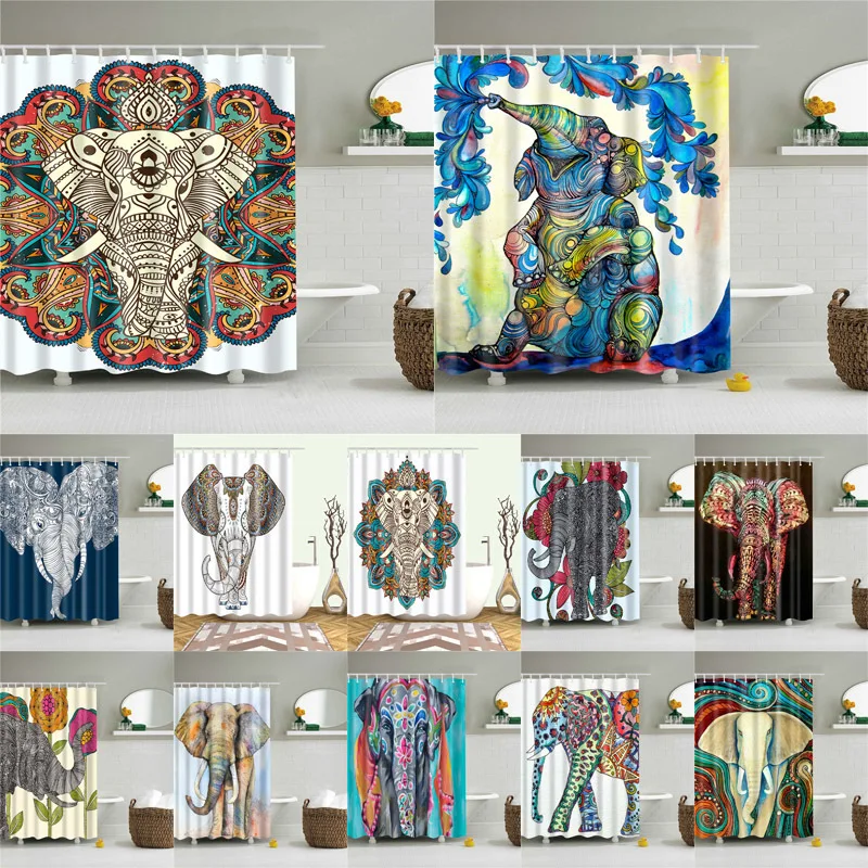 Штора для душа с изображением слона животного занавеска астракта
