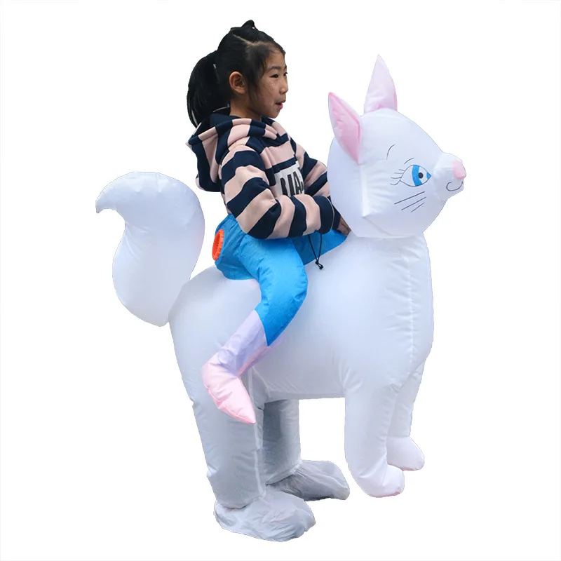 

Kids Riding Animals Cats Inflatable Costumes Boys Girls Halloween Cosplay Cartoon Mascot Doll Party Role Play Dress Up Outfit