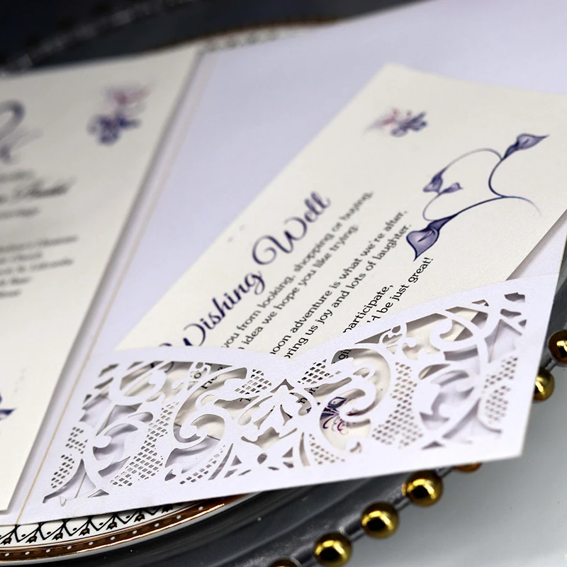 

1pcs Blue White Elegant Laser Cut Wedding Invitation Cards Greeting Card Customize Business With RSVP Cards Decor Party Supplies