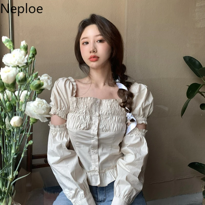 Женские блузки с квадратным воротником и длинными рукавами-фонариками весна 2020