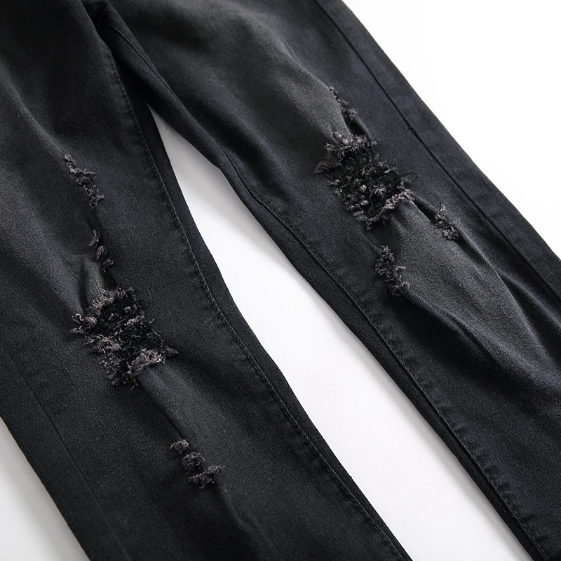 Men black small feet stretch ripped casual jeans brand fashion slim-fit skinny washed trousers plus size | Мужская одежда