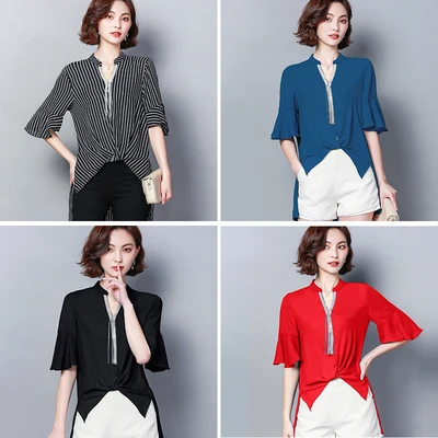 

Chiffon Flare Short Sleeve shirt Irregular Women Summer Tops And Bloues Chemisie Femme High Quality Blusa Feminina