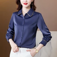 silk satin shirts women new 2021 autumn long sleeve office lady ol elegant blouses and shirts woman vintage casual basic tops