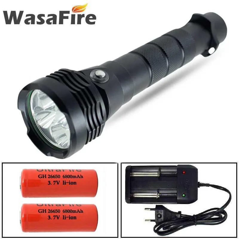 Портативный подводный водонепроницаемый фонарик для дайвинга 26650 лм со