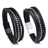 hot drilling leather bracelet bangle for men korean fashion braclet alloy magnetic clasp wristband mens hand jewelry accessories