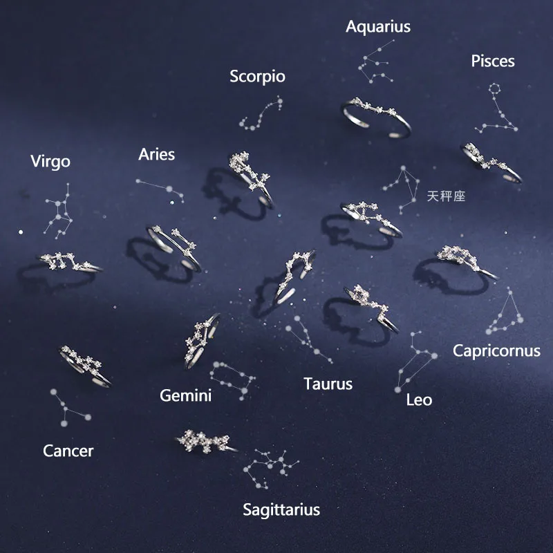 12 созвездия зодиака знак палец кольца модные женские кубический циркон