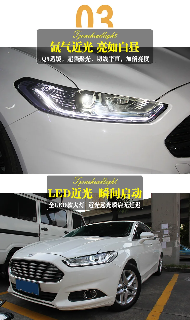 Автомобильный Стильный чехол на голову для Ford Mondeo для Fusion 2013, светодиодный налобный фонарь, DRL, двойной луч, объектив, биксенон, HID