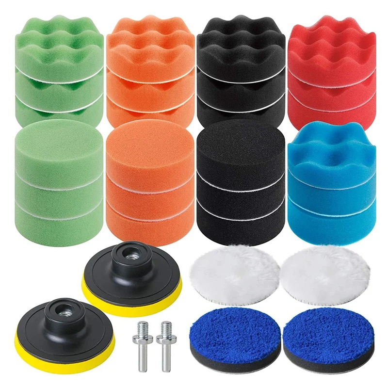 

27PCS 3 in Buffing and Polishing Pad Drill Polishing Pads Kit Including Sponge Pads Woolen Buffer Pad and Microfiber Pad