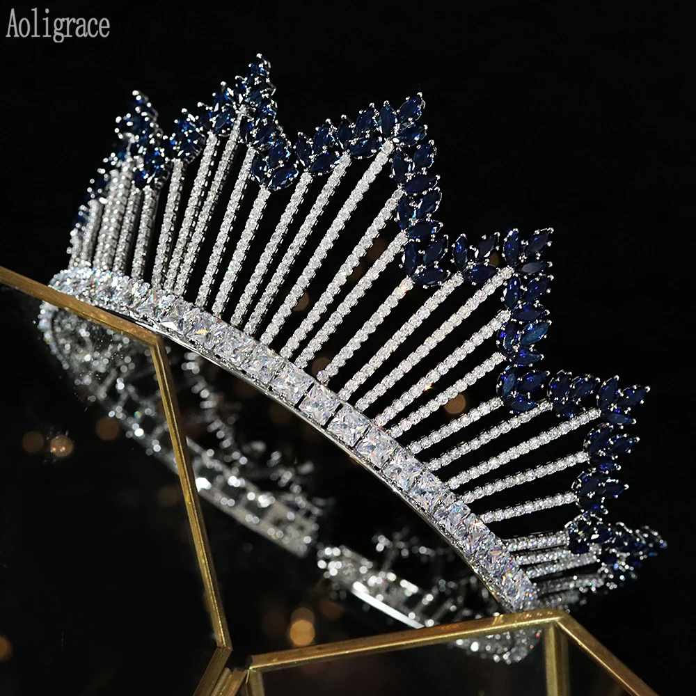 

Luxury Large Round 5A Level Cubic Zirconia Wedding Tiaras Pageant CZ Zircon Princess Tall Crowns Sweet 16 Bridal Accessorries