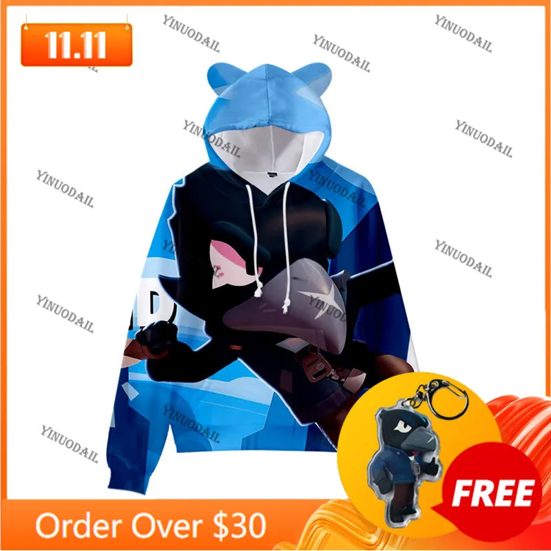 

Cartoon Star Mecha Crow Shooter Shark Cute Cat Ear Kids Hoodie Boys Girls Jacket Tops Shoot Shooting Game 3D Sweatshirt