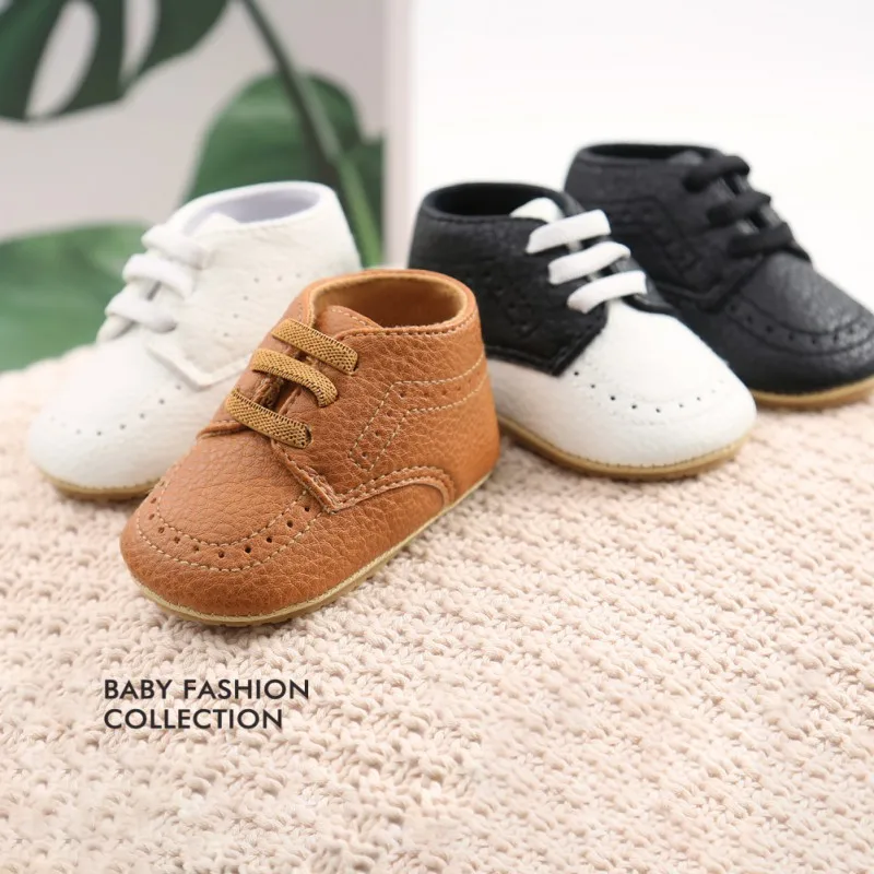 

Newborn Infant First Walkers Shoes Baby Boys Girls PU Anti-slip Lace-up Shoes for 0-18M Toddler Kids Sneakers