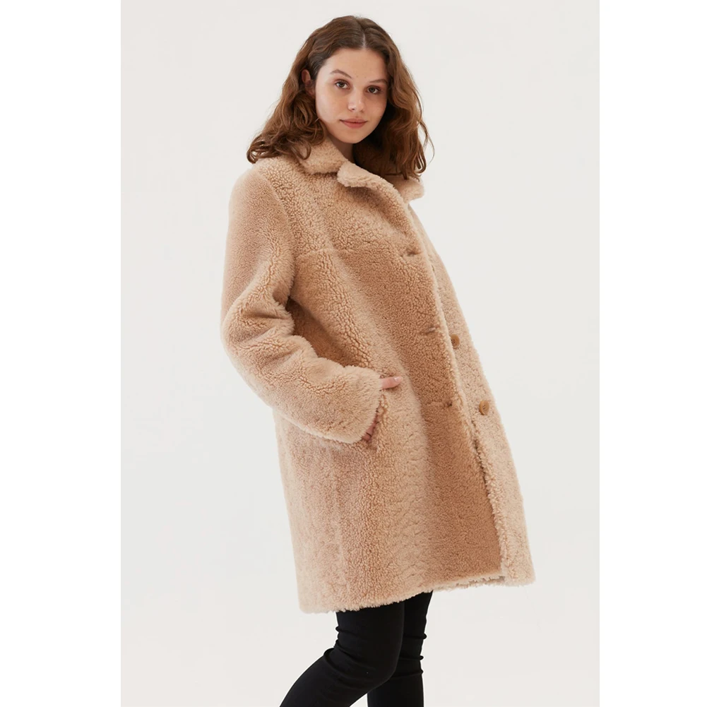 Womens Classic Shearling Coat Turkey Fur Coat Long Leather Jacket Womens Wool Coat Warmest Winter Coats
