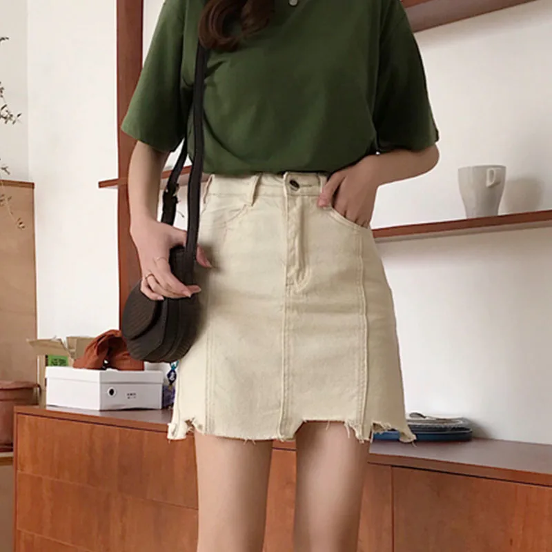 

Irregular Denim Skirt Women High Waist Slim Skirt Woman Casual Slim A-Line Skirt For Women Pure Button Short Skirt Summer 2021
