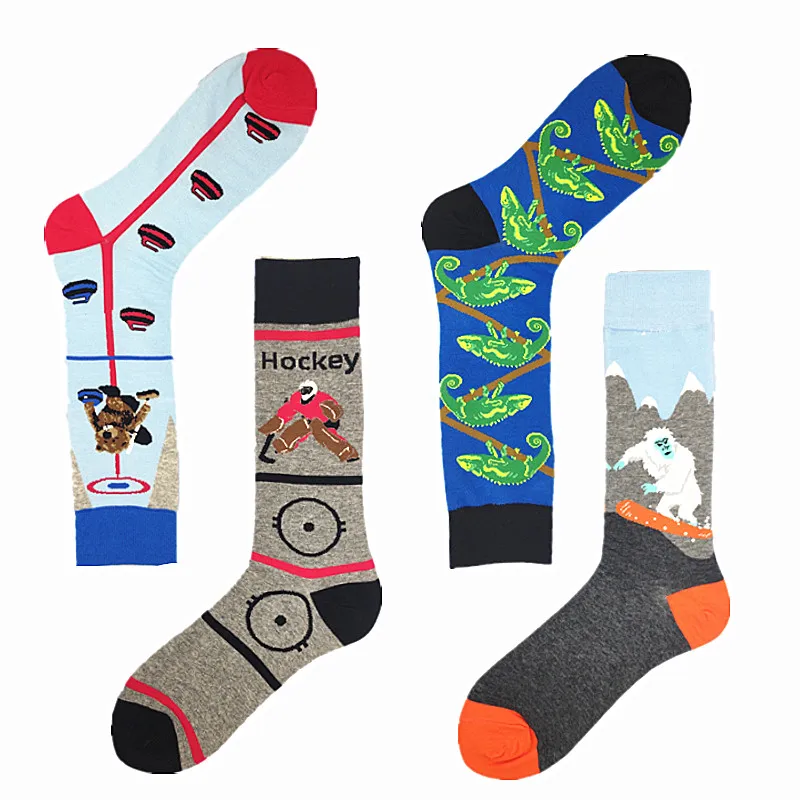 

A pair mid-tube autumn and winter cotton male socks monkey bear shark pangolin bird happy Men's wear Movement ski socks