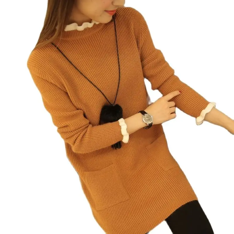 

Свободный свитер с длинным рукавом и полувысоким воротником, Корейская версия топа, 2020