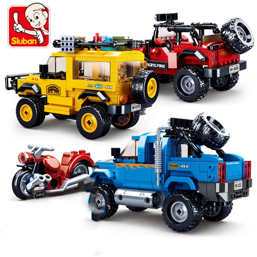

Sluban Four-Wheel-Drive Vehicle Building Blocks DIY Kids Bricks Set Off-Road League Car Model Puzzle Toys for Children