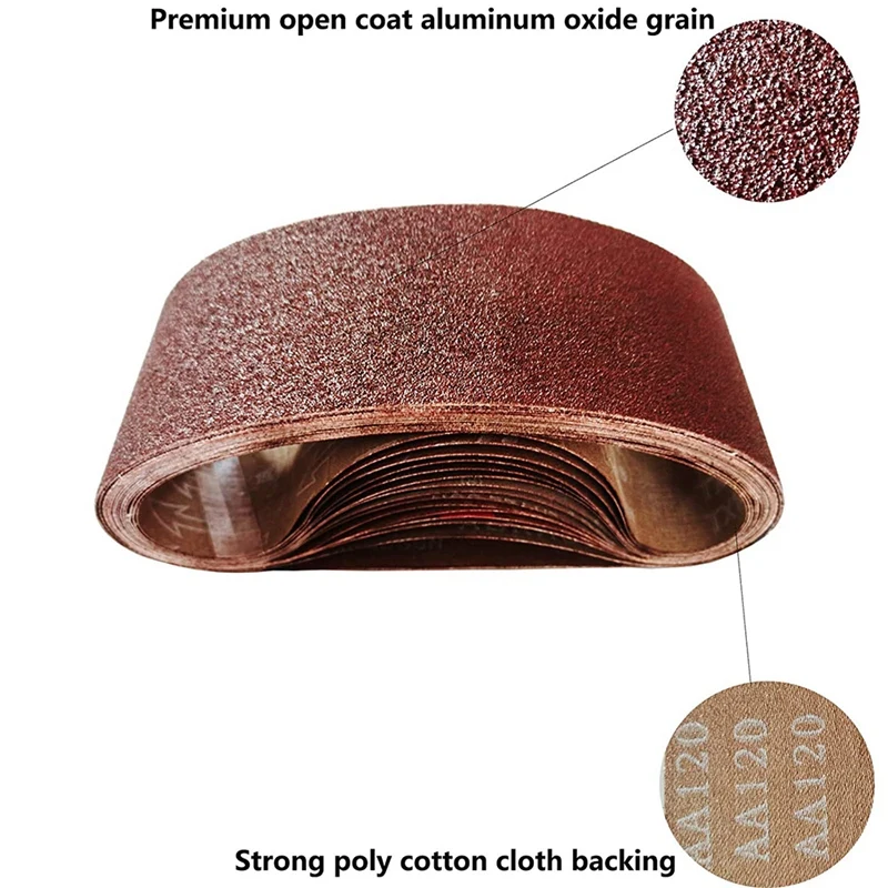 

4-Inch x 36-Inch Aluminum Oxide Sanding Belts, 80/120/150/240/400 Assorted Grits, 15-Pack