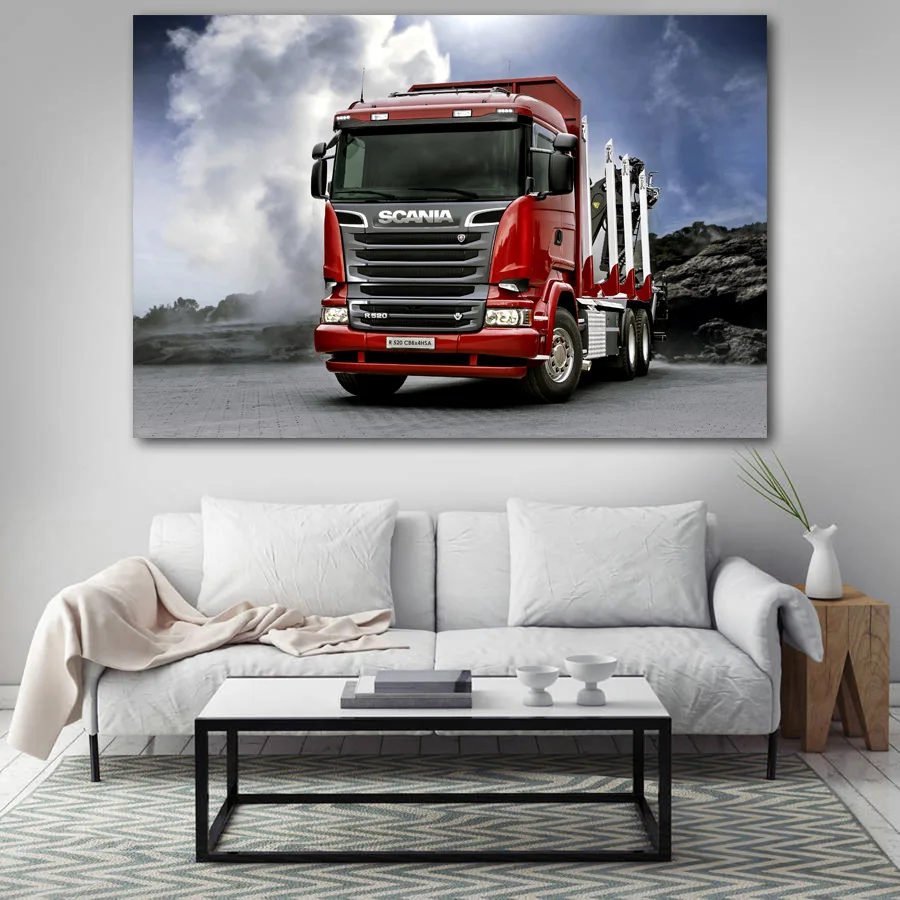 Плакаты и принты большой грузовик красные автомобильные обои холст настенные