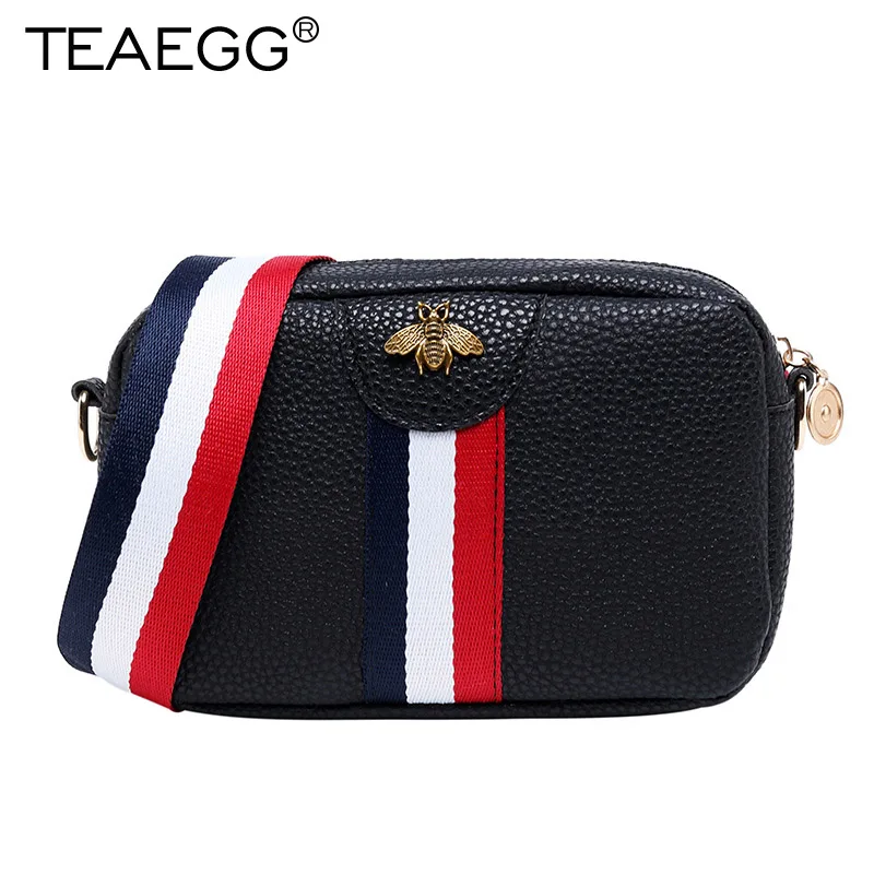 TEAEGG, модный дизайн, Женская Полосатая Сумка в виде пчелы, сумки через плечо, сетчатые Мини женские сумки-мессенджеры Bolsas Feminina - Цвет: Picture 1-Black