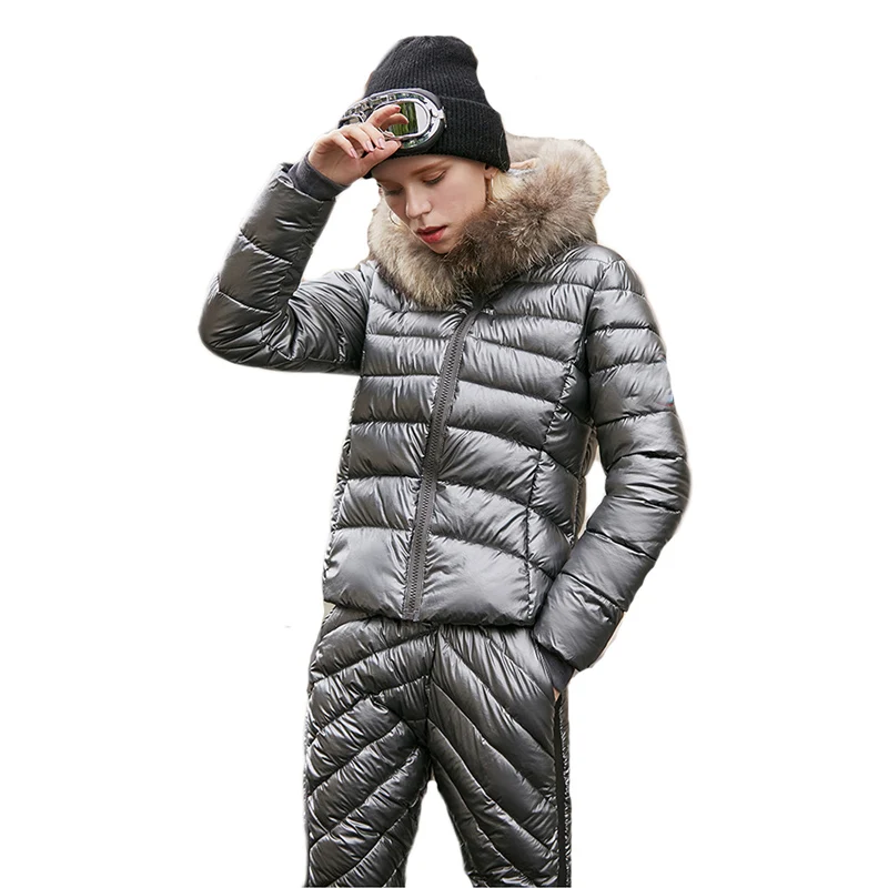 Зимний лыжный костюм для женщин яркая кожаная лыжная куртка + штаны зимняя теплая