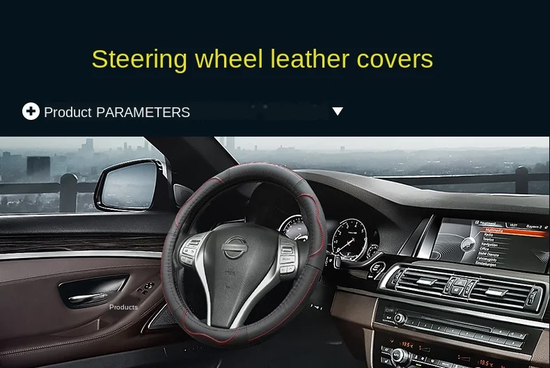 

Steering Wheel Cover Genuine Leather Four Seasons Universal Round Anti-Slip Car Grip Cover Protective Case