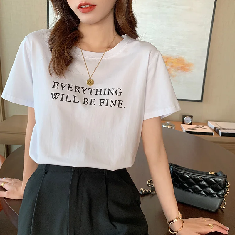 

С буквенным принтом; Футболка с короткими рукавами для женщин белые куртки-пуховики на натуральный хлопок Ins, популярная сеть красный Свобо...