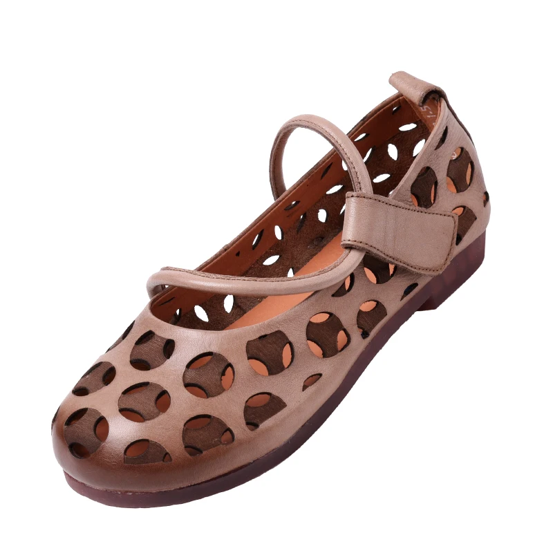 Женские кожаные туфли на плоской подошве Летние Mary Jane с вышивкой низком каблуке