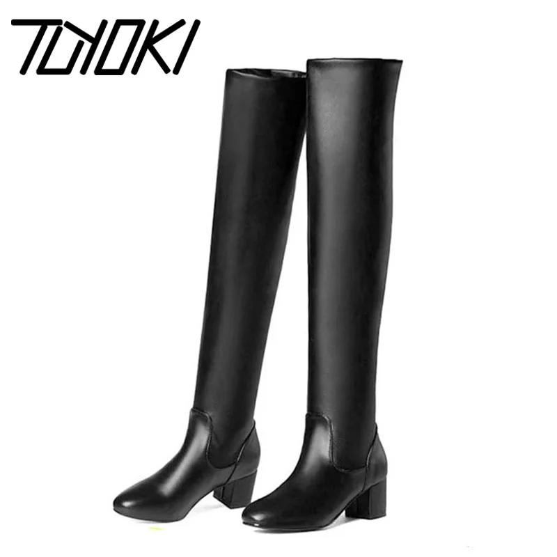 Tuyoki/размеры 32-43; женские ботинки; обувь на толстом каблуке; женские модные простые теплые ботфорты; женская офисная обувь