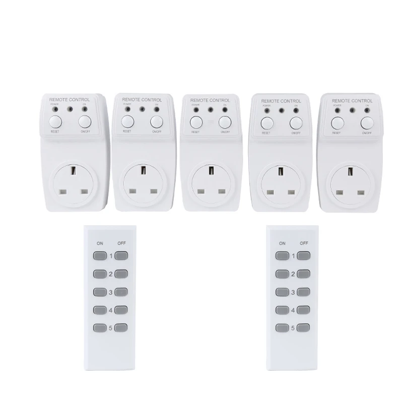 

ESPLENTY Home Remote Control Switch Smart Wireless Light Switch UK Plug Outlet (5 Socket+2 Remote)
