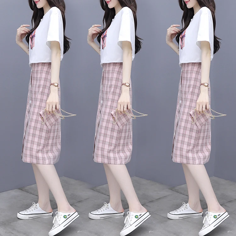 

Print Sweatshirt Plaid Skirts Suits New Korean Fashion Vogue Leisure Women 2 Pcs Set Clothing Vestido Top Student