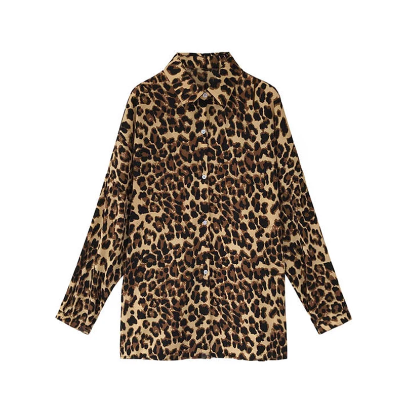 Vangull Spring New Leopard print Women shirt Soft Breathable Loose Large size Long sleeve Mid-length tops Fashion Special Simple | Женская