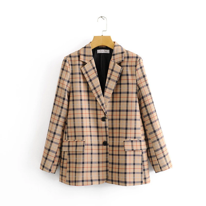 Женский клетчатый Блейзер винтажный блейзер в стиле оверсайз элегантный офисный