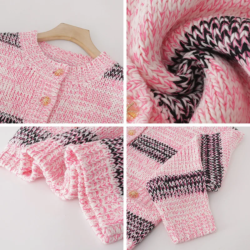 

Single Breasted Striped cardigan Coats contrast color thick loose Casual sweaters women tops Casual Outerwear TA1288