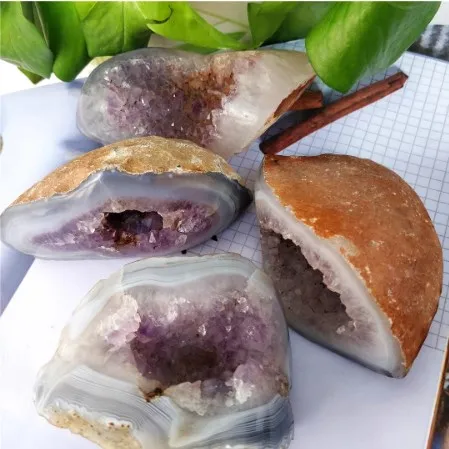 Ágata Natural, piedra rugosa, Mineral en bruto, agujero de cristal cortado púrpura, Chakra de racimo, adornos de cristal curativos
