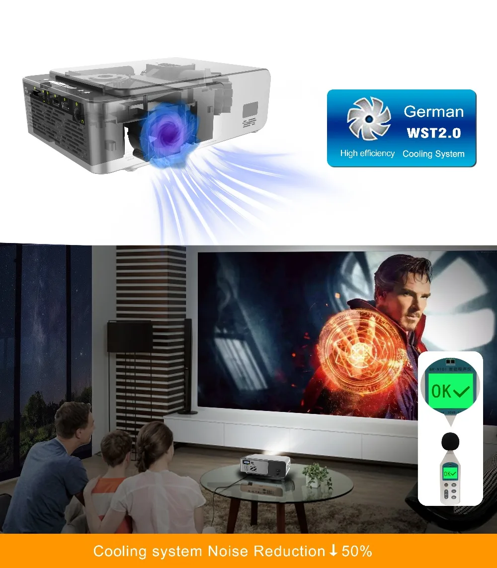 T6 1080P светодиодный проектор 3500 люмен 1280x720 портативный проектор Android 7,1 USB HDMI VGA AV домашний кинотеатр wifi 2.4G5G