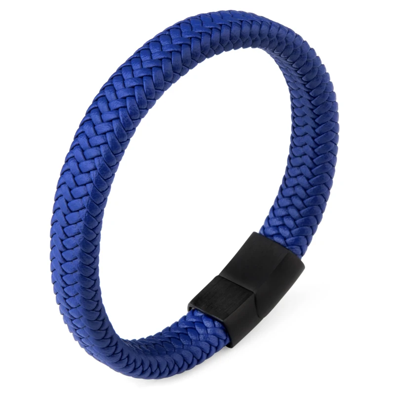 blue Панк мужские ювелирные изделия плетеный кожаный браслет из нержавеющей стали Магнитная застежка модные браслеты - Окраска металла: blue