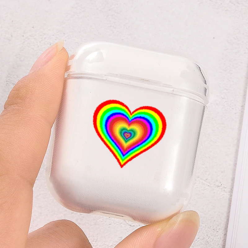 Модный чехол с ромашками из мультфильма для Airpods прозрачный жесткий сердечками