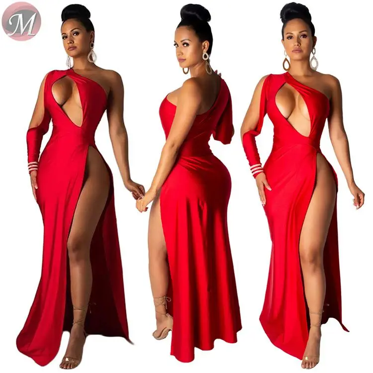 Новый дизайн модные платья сексуальное плечо по диагонали одна манжета с высоким