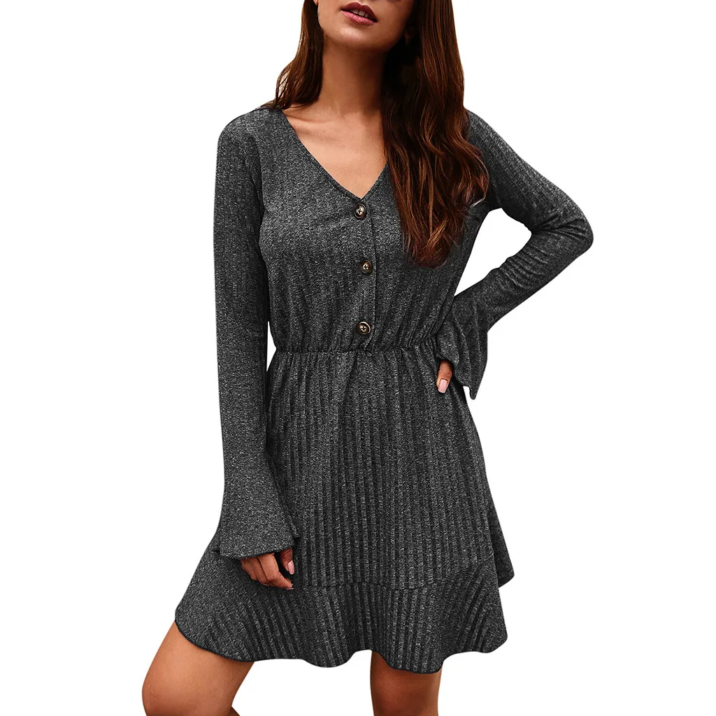 Вязаное платье для женщин Осеннее модное повседневное женское с v образным