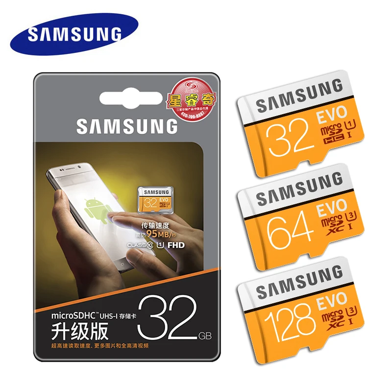 Карта памяти MicroSD SAMSUNG EVO Micro SD карта 32 ГБ 64 128 Class10 слот для карт SDXC UHS-I Trans Flash 4K HD