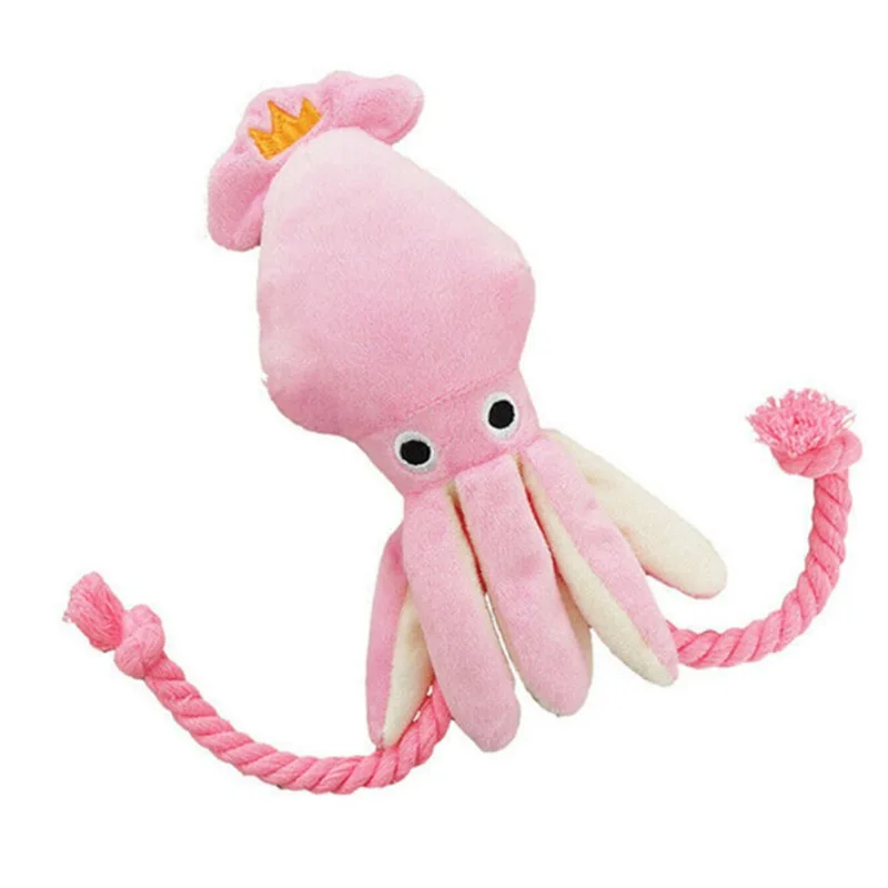

Pet Cute Plush Rope Interactive Octopus Funny Pink Squid Pet Cat Dog Toy Chew Squeak Toys For Home Outdoor