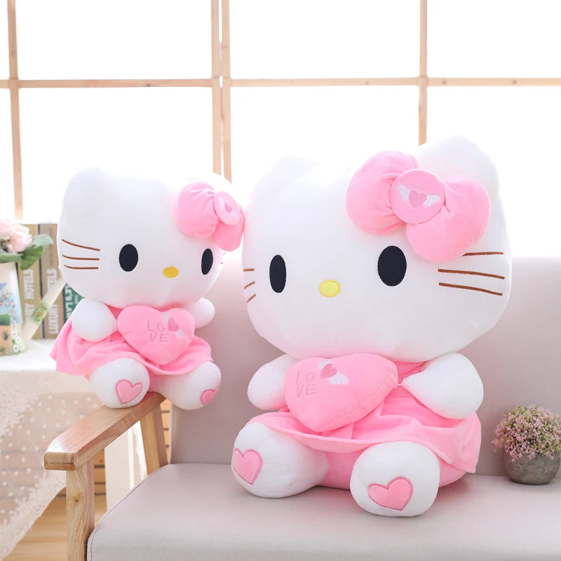 

Hellos Kitty Plush Toys Kawaii Short Plush Pillow Pink Bow Dress Dolls Stuffed Cute Children Toys for Girls Gifts