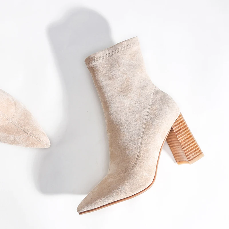 

Shoes for Women 2022 Ankle Boots Female Short Booties Frenulu Winter Thick designer suede fashion high heels ladies workplace