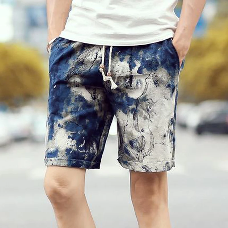 

Summer Casual Beach Shorts Cotton Drawstring Printed Mens Shorts Streetwear Elastic Short pants Bermuda Masculino Big Size M-4XL