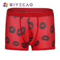 mens underwear sexy hot red lip mesh mens underpants low waist nylon comfortable breathable men boxers short cueca masculina