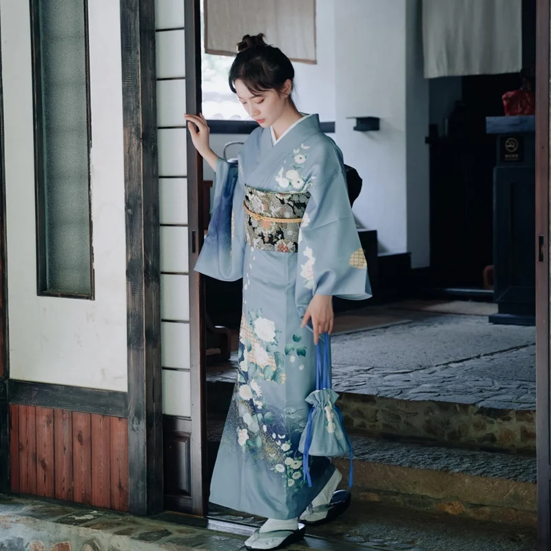 

New Arrival Japanese Cosplay Women Original Yukata Dress Traditional Kimono With Obi Performance Dance Costumes One Size FF2343