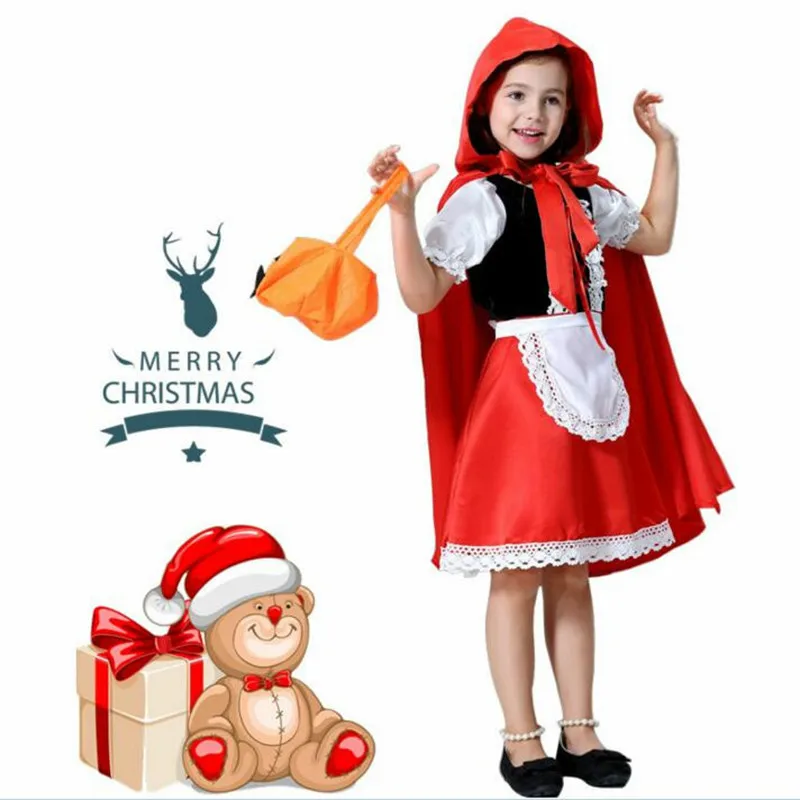 Детское красное платье для косплея с капюшоном маленьких девочек костюм