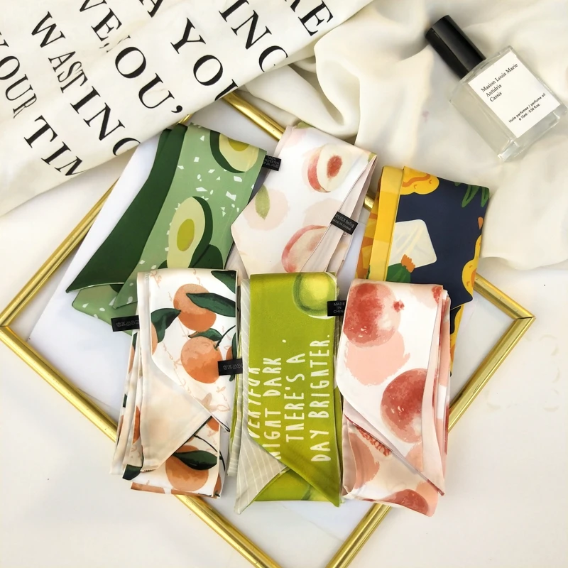 Модный многофункциональный маленький шелковый шарф с принтом фруктов Женский